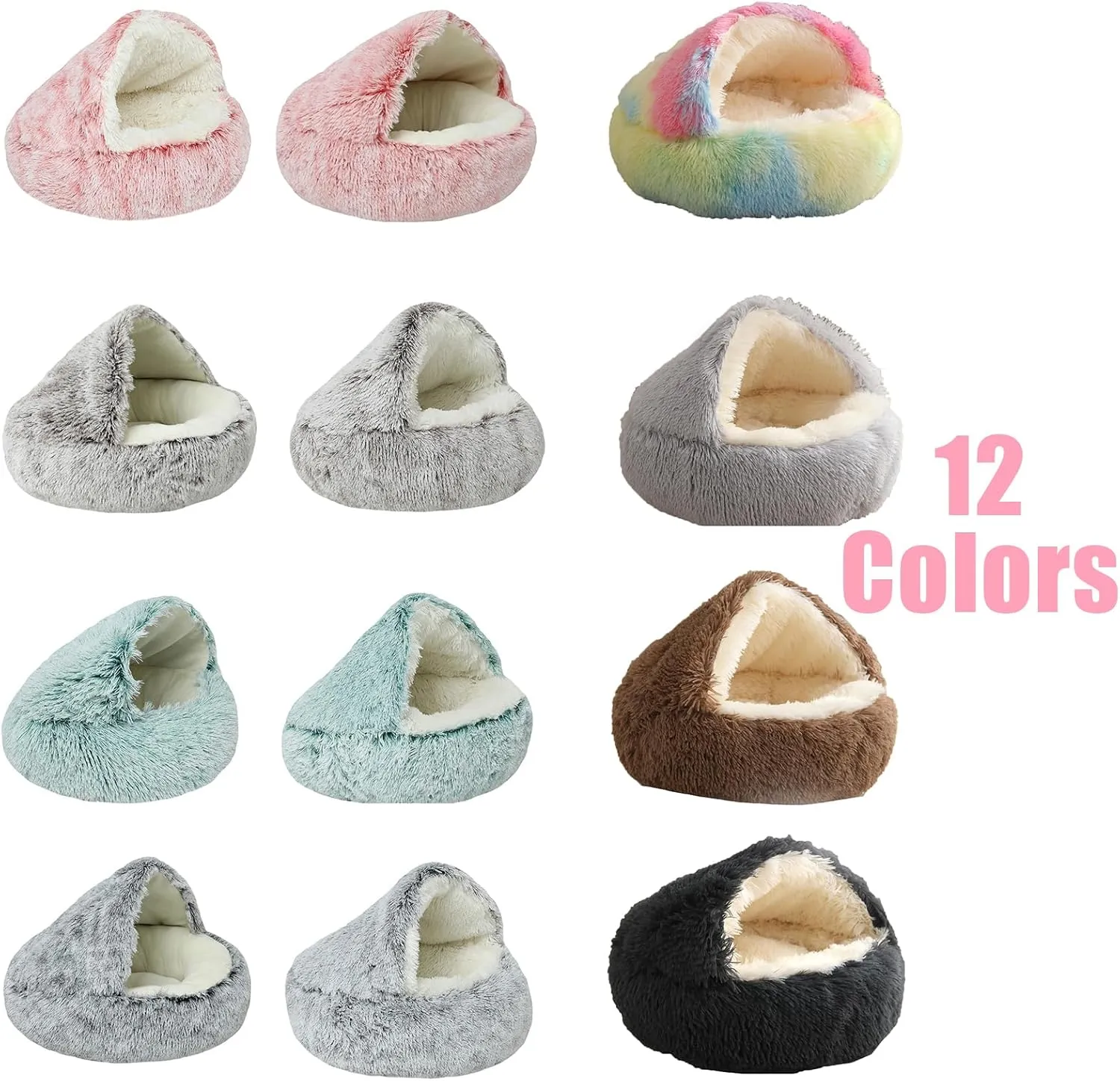 XIRUJNFD Cat Bed, 12 Colors Dog Bed, Pursnug Cat Bed, Calming Cat Bed Cave, Cat Beds for Indoor, Winter Pet Plush Bed (Black,40cm/15.7in)