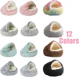 XIRUJNFD Cat Bed, 12 Colors Dog Bed, Pursnug Cat Bed, Calming Cat Bed Cave, Cat Beds for Indoor, Winter Pet Plush Bed (Black,40cm/15.7in)