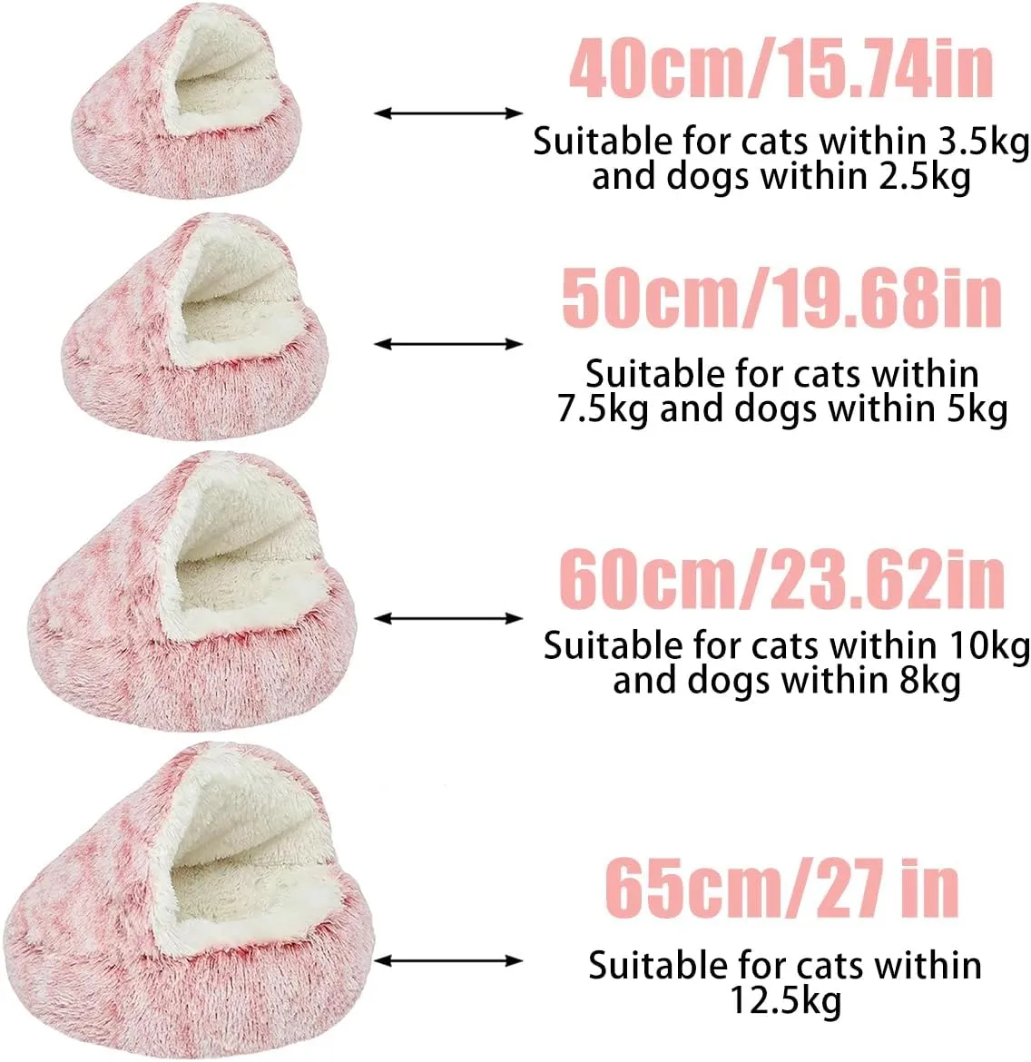 XIRUJNFD Cat Bed, 12 Colors Dog Bed, Pursnug Cat Bed, Calming Cat Bed Cave, Cat Beds for Indoor, Winter Pet Plush Bed (Black,40cm/15.7in)
