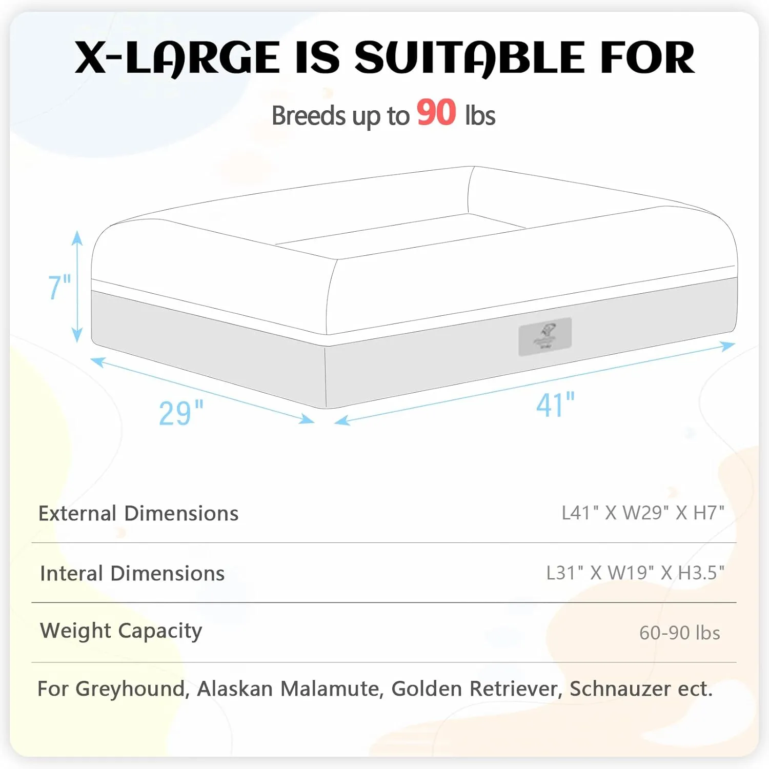 XL Orthopedic Dog Bed for Extra Large Dogs, Washable Dog Bed with Removable Bolster, Waterproof Pet Bed with Nonskid Bottom, Brown