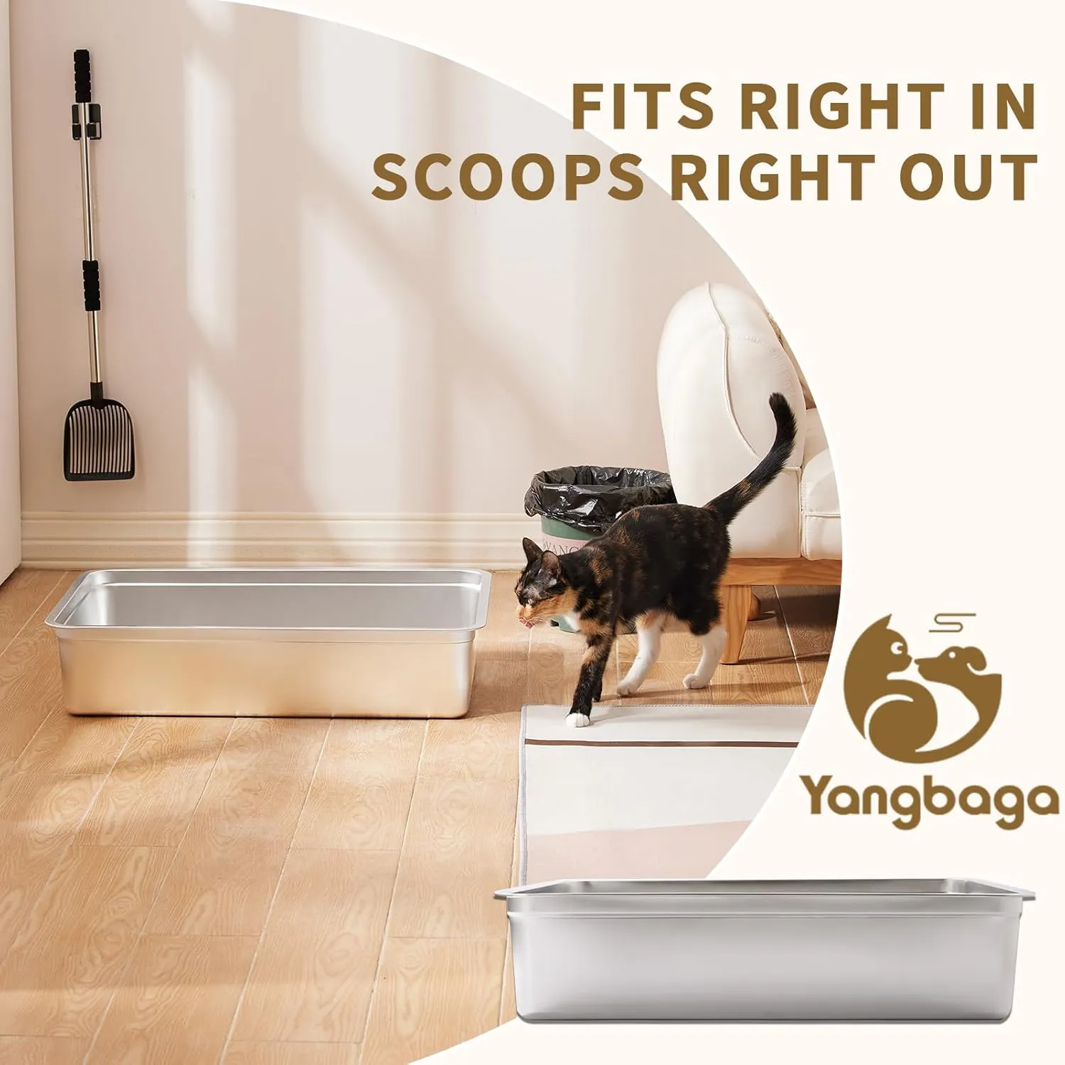 Yangbaga Extra Large Stainless Steel Litter Box, 28 x 20 x 6 Ultimate Metal Cat Litter Box with High Sides, Sturdy Long-Lasting Litter Pan with Anti-Slip Rubber Feet