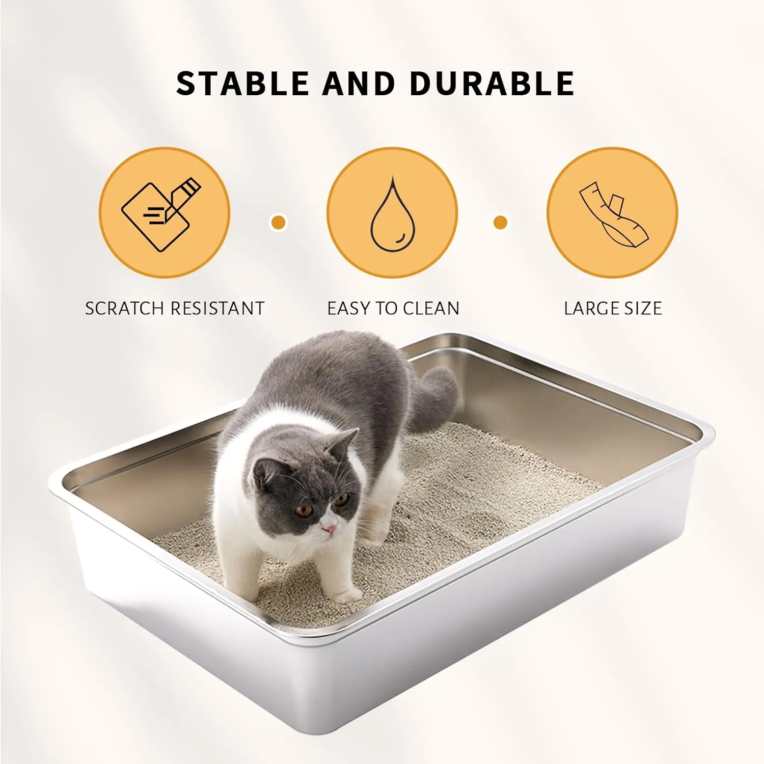 Yangbaga Extra Large Stainless Steel Litter Box, 28 x 20 x 6 Ultimate Metal Cat Litter Box with High Sides, Sturdy Long-Lasting Litter Pan with Anti-Slip Rubber Feet