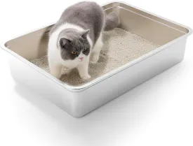 Yangbaga Extra Large Stainless Steel Litter Box, 28 x 20 x 6 Ultimate Metal Cat Litter Box with High Sides, Sturdy Long-Lasting Litter Pan with Anti-Slip Rubber Feet